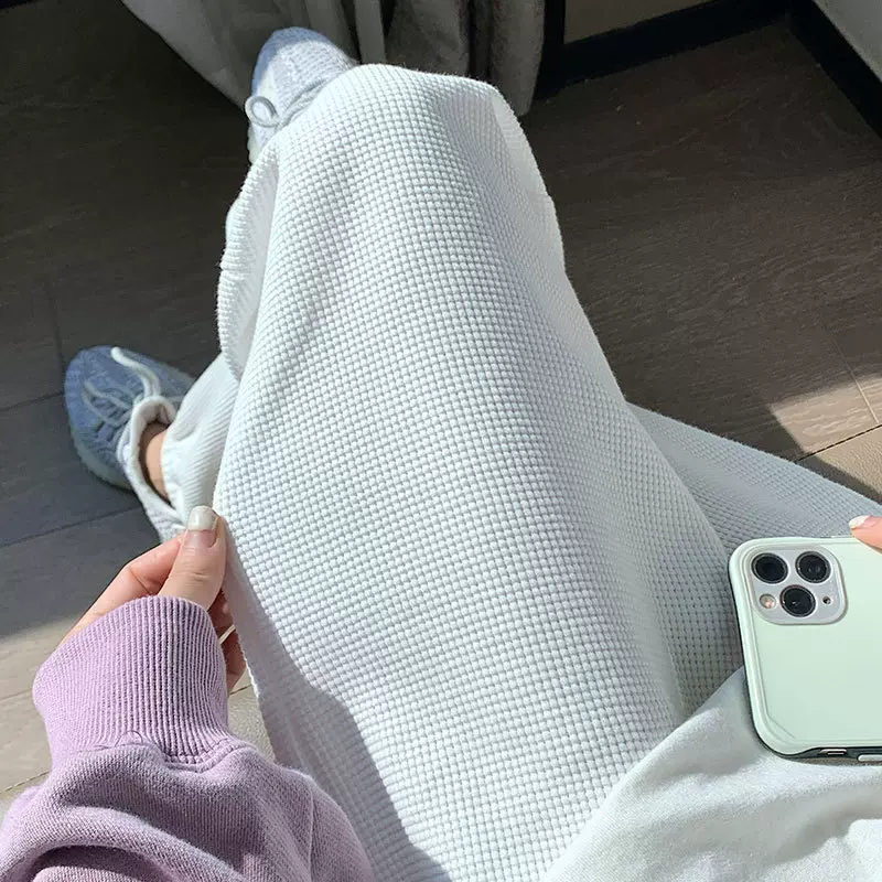 春秋季薄款宽松华夫格运动简约显瘦束脚哈伦裤女小个子休闲卫裤