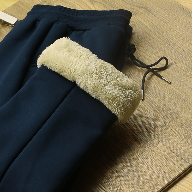 Velvet and Thickeneded Sports Pants for Middle-Aged and Elderly Men, Straight Large Size Casual Men's European and American Trousers, Extended Business Small Straight Legs