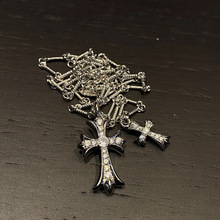 s925纯银ch克罗伈镀白金双十字架镶白钻项链男女情侣同款个性百搭