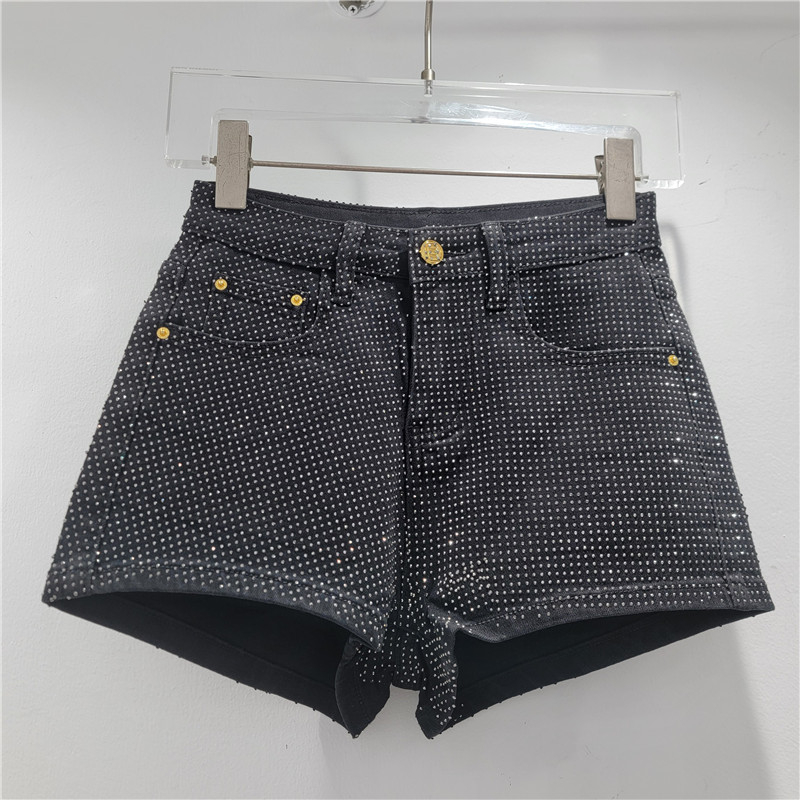 Pantalones Cortos de Mezclilla de Cintura Alta para Mujer de Denim de Poliéster Diseño Ajustado