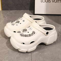 2024韓版網紅洞洞鞋女外穿卡通小個子增高厚底松糕底包頭拖鞋