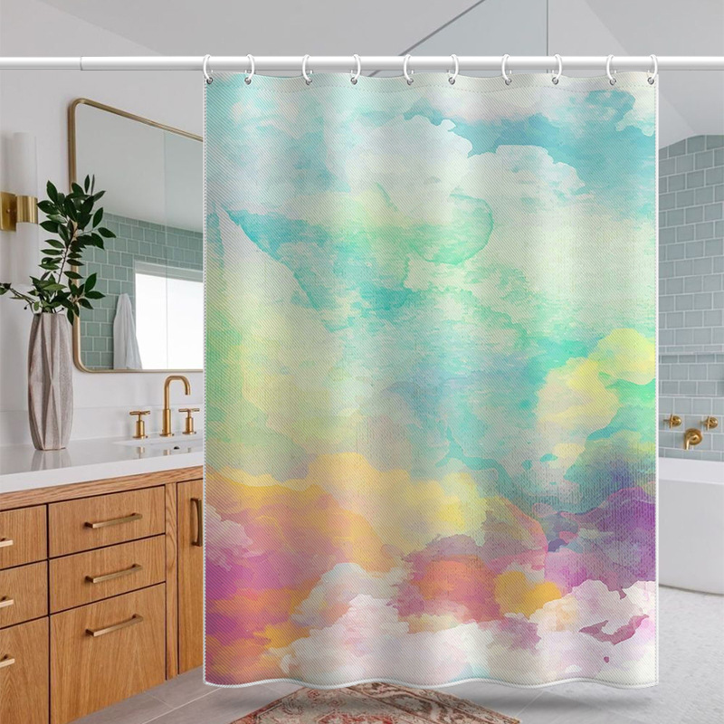 Cortina de ducha con diseño de mármol y nubes en acuarela, directamente del fabricante, gruesa, impermeable, resistente al moho, poliéster._voghion.com
