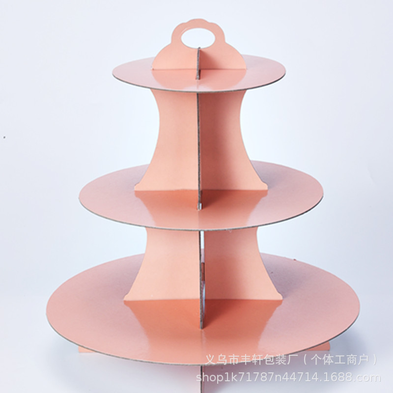 Soporte de pastel de tres capas de papel desechable Postre de fiesta de boda plegable Soporte de mesa para decoración de fiesta