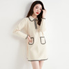 Wool dress fashion contrast color base skirt