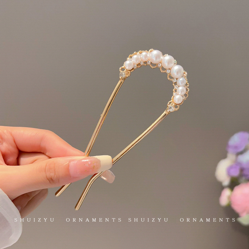 Plato de flores, dispositivo de cabello en forma de U, pinza de cabello para mujeres 2025, nuevo pinza de cabello de alta gama, nuevo estilo chino, pinza de cabello antiguo, tocado antiguo