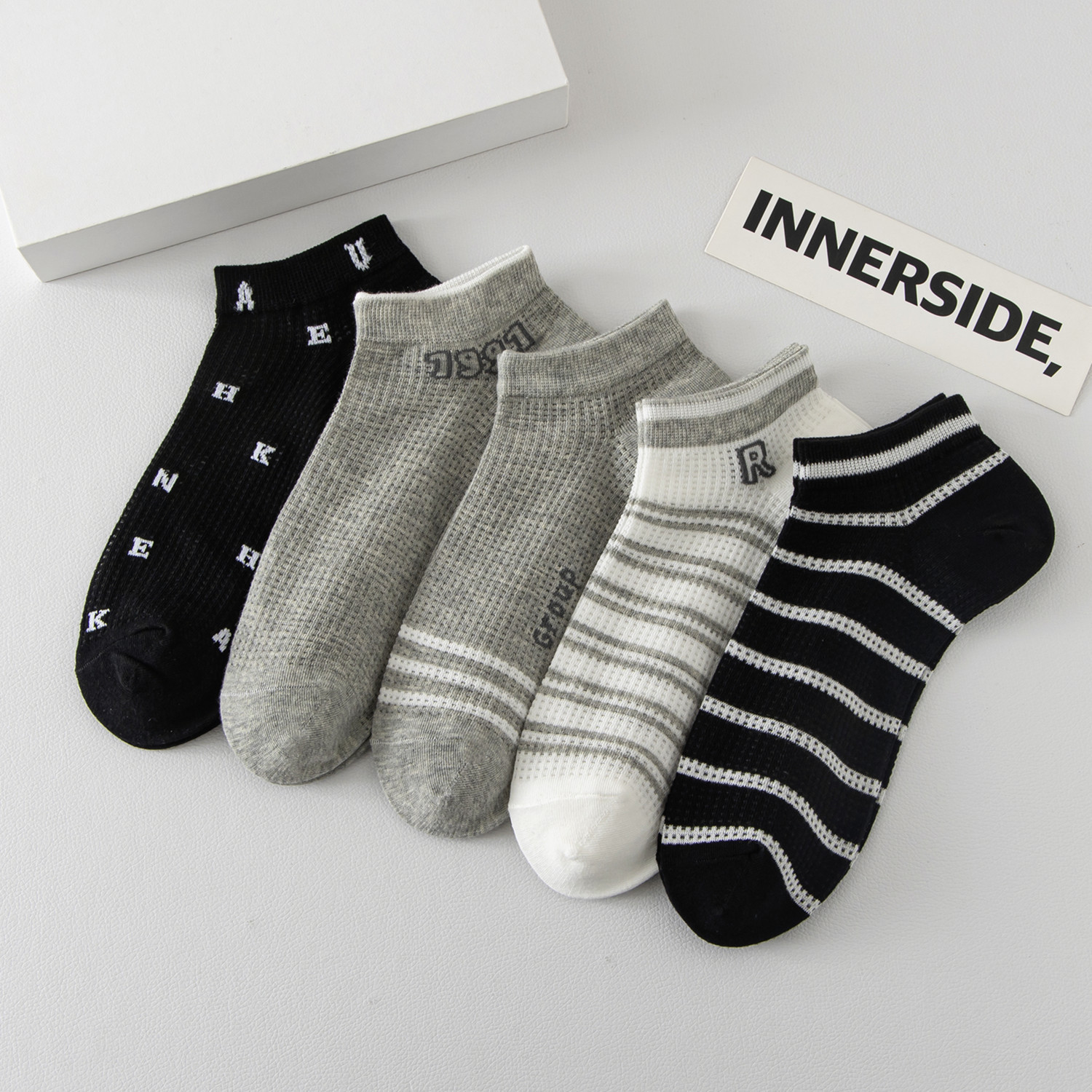 Calcetines de todo fósforo, absorbentes de sudor, transpirables, calcetines de algodón simples para hombres, calcetines deportivos para hombres, calcetines de red en blanco y negro de color sólido deportivo