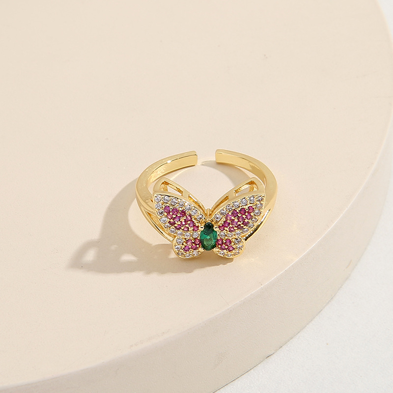 Fashion Butterfly Copper Plating Inlay Zircon Open Ring 1 Piece