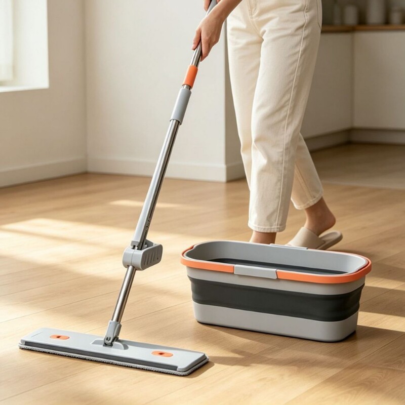 Wholesale foldable mop bucket, large capacity, hands-free washing, flat mop for home use, foldable and portable water bucket, cleans in one go