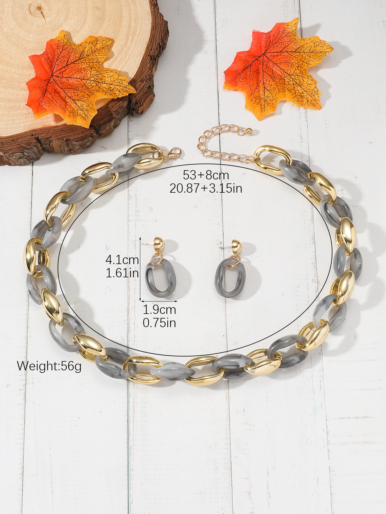 61g Weight Gold Plated Plating Material Jewelry Set Classification 1 Set Quantity Holiday, Daily Occasion Plastic, Resin Material Color Block Pattern Women's Gender Plating Design Basic Style Basic Color Block Plastic Resin Plating Gold Plated Women's Jewelry Set 无