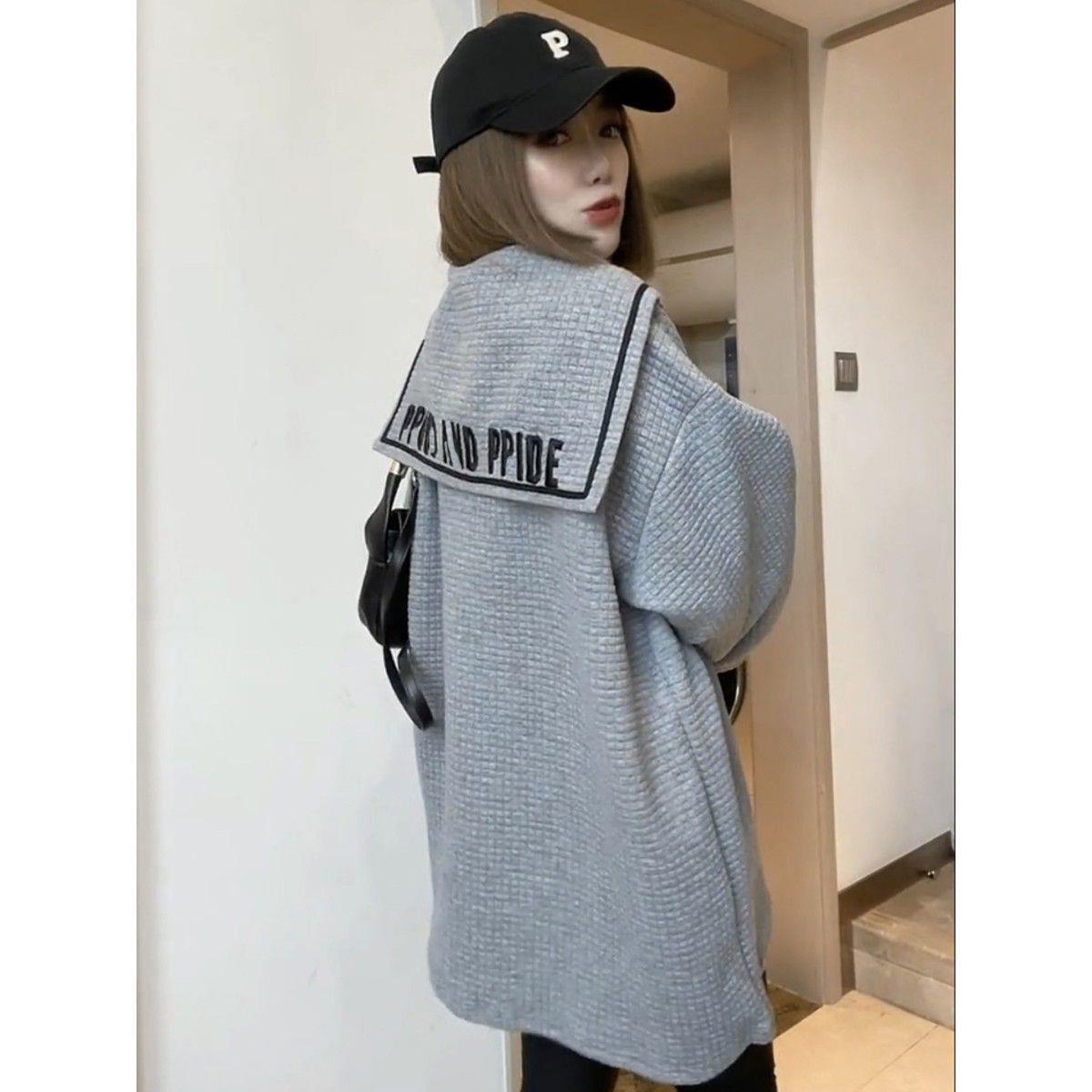 오버 사이즈 300 진 유럽 루즈 재킷 긴 긴 소매 재킷 자수 편지 네이비 칼라 여성 패션