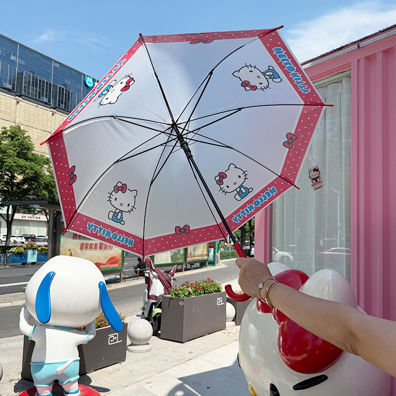 正版hellokitty磨砂透明雨伞长柄伞kt凯蒂猫儿童小学生可爱直杆伞|undefined