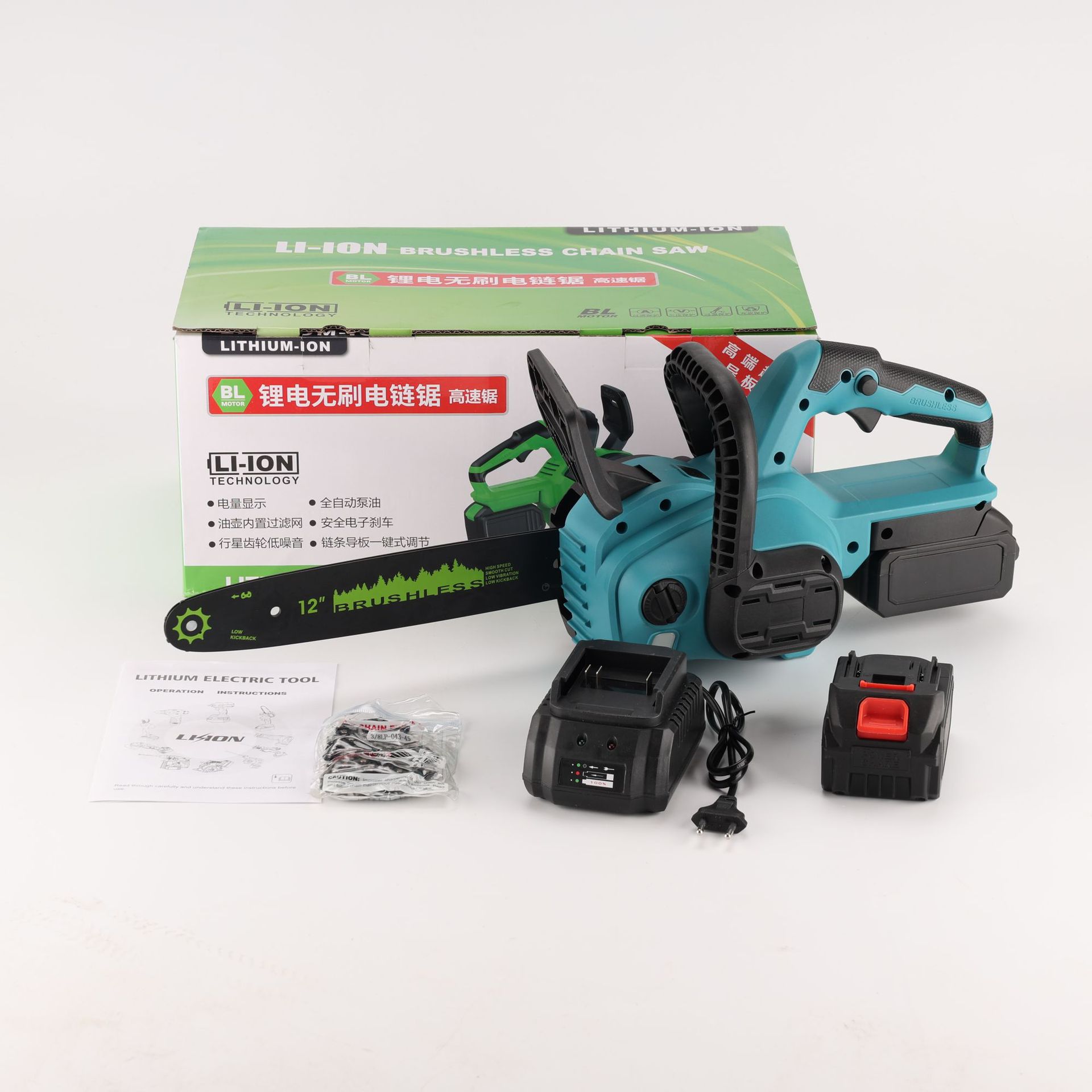 Sierra de cadena eléctrica de mano multifuncional de 12 pulgadas para carpintería jardín Sierra de madera de 16 pulgadas para comercio exterior de alta potencia cubierta de motosierra de litio sin escobillas