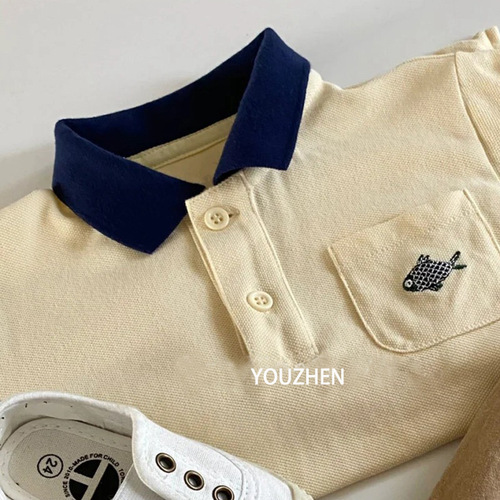 Children's Polo Shirt  Summer New Arrival Baby Striped Thin Collar Up Top Boys Printed Little Fish Base Shirt