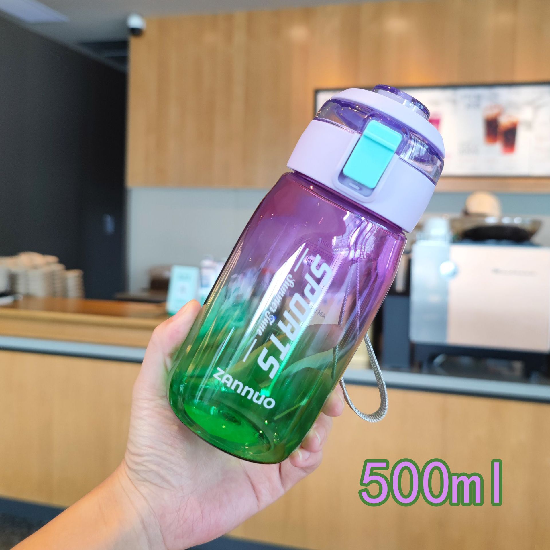 Nuevo verano colorido mango portátil PC taza de agua de plástico con cerradura macho y hembra botella de agua potable directa al por mayor 500ml