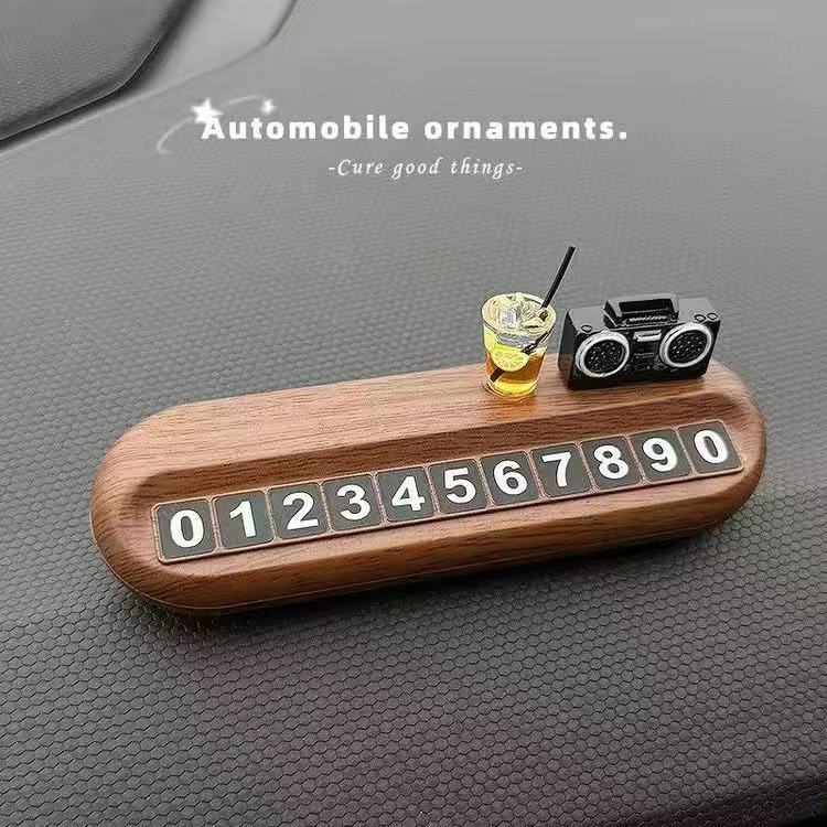 Cute Corgi Car Parking Number Plate, Luxurious Wood Grain Car Interior Temporary Parking Number Plate, Car Moving Number Retainer