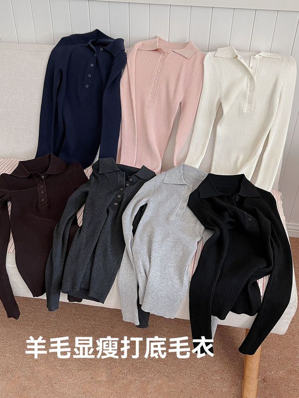 韩系Polo领针织衫女秋冬长袖套头打底衫毛衣修身显瘦外穿内搭上衣|undefined