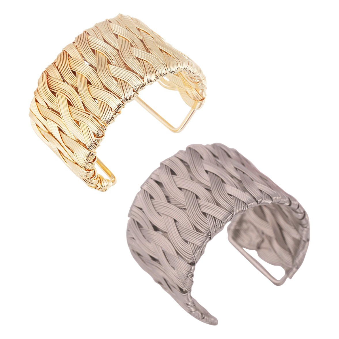 Venta caliente europea y americana exagerada metal tejido a mano pulsera de bobinado de la moda de las mujeres abierto de cara ancha pulsera de joyería al por mayor