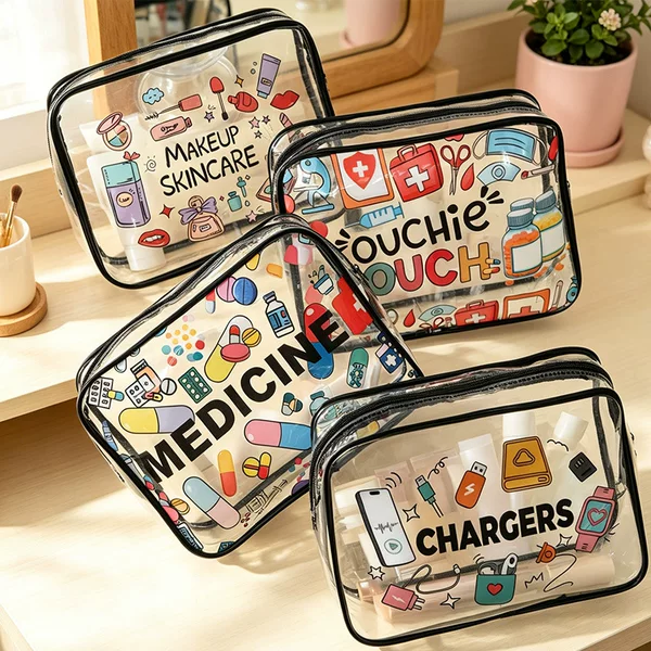 Transparent Waterproof Cosmetic Bag, Large Capacity Ins-Style Travel Toiletry Bag, Pvc Portable Cosmetics Storage Bag