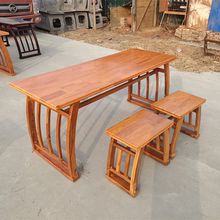 国学课桌椅仿古实木马鞍桌培训班桌椅古琴桌幼儿园培训桌书法桌椅