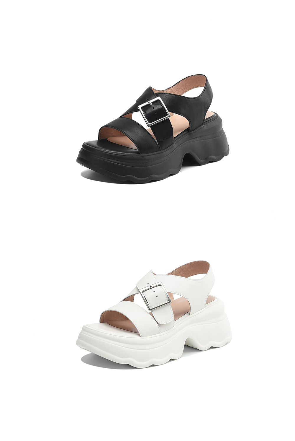 Sandal nữ đế dày quai chéo khóa thắt lưng, hở ngón phong cách La Mã, gót cao 7 cm — Màu đen chi tiết 21