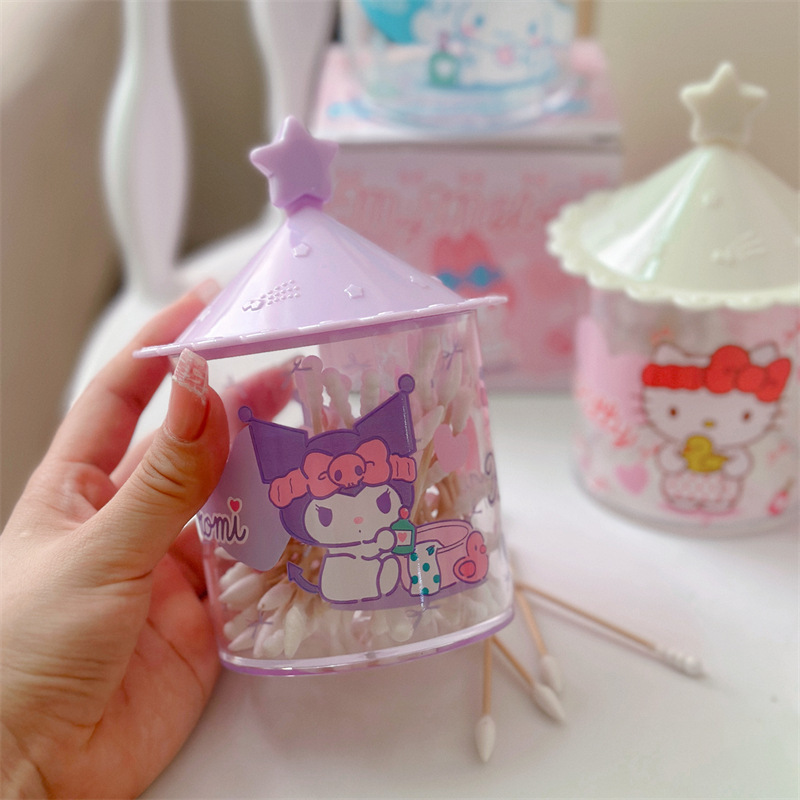 クロミデスクトップ綿棒収納ボックス蓋付き収納ボックスラウンドデスクトップ小箱透明綿棒ボックス|undefined