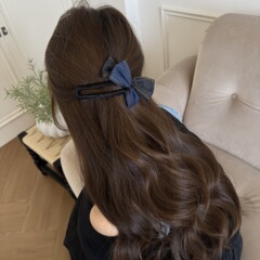 デニムootd～レトロシンプル韓国風デニムリボンカモノハシクリップ特大ヘアピンマルチヘアアクセサリー後頭部用