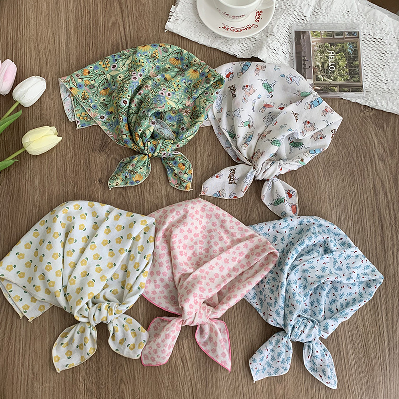 55 pañuelo japonés de algodón y lino, bufanda de seda floral de todo fósforo de verano y otoño, bufanda cuadrada pequeña con cuello, bufanda decorativa fresca fina para mujer