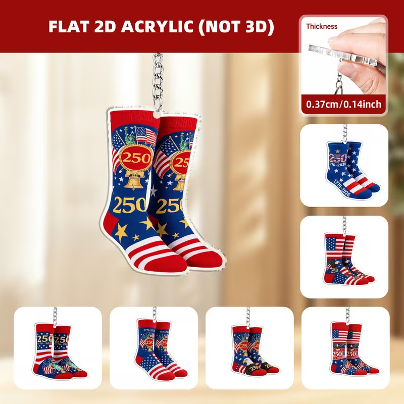 250Th Anniversary of the Founding of the United States Sock-Shaped Acrylic Keychain 250Th Anniversary of the Founding of the United States Sock-Shaped Acrylic Keychain