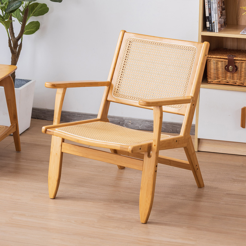 Silla de ocio de ratán de bambú con apoyabrazos, balcón doméstico con silla de respaldo, sofá al aire libre, sillón reclinable, nuevo estilo