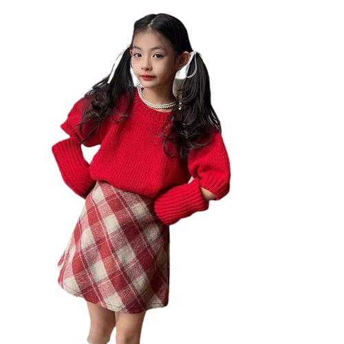 23冬季新款女童中大童洋气甜美风小众设计感可拆卸袖套毛衣三件套