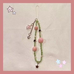 小清新夏日草绿色系星星珠珠手机壳挂链diy链条ccd相机挂饰防丢绳