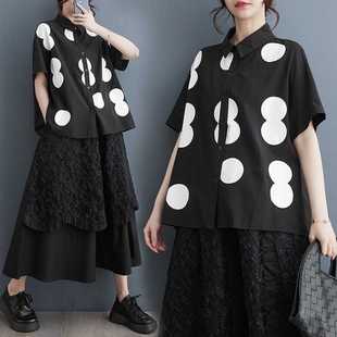 2025 Spring and Summer New Korean Style Loose Large Size Spliced ​​Printed Short-Sleeved Shirt