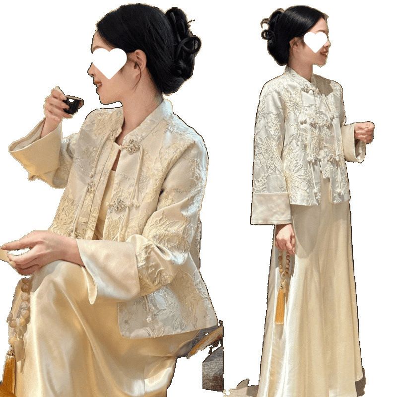 大码胖mm新中式国风唐装女轻奢新品感盘扣外套连衣裙两件套斤|undefined