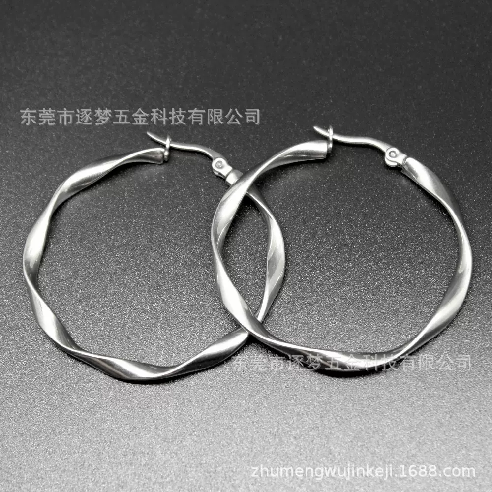 316L不锈钛钢扭线耳环2023新款潮轻奢女大圆圈圈时尚百搭网红耳饰