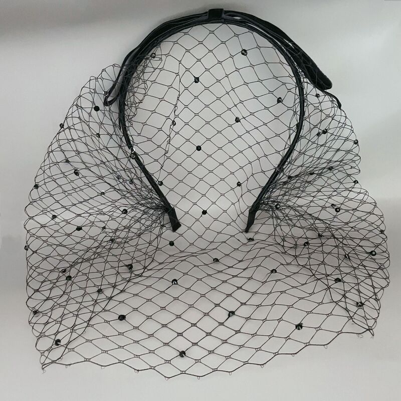 Foreign Trade Cross-border Hair Accessories French Bride Rhinestone Veil Face Covering Mesh Hair Card Halloween Party Headwear