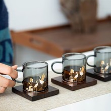 高硼硅玻璃小茶杯 家用会客喝茶杯耐热玻璃印花品茗杯 功夫茶具