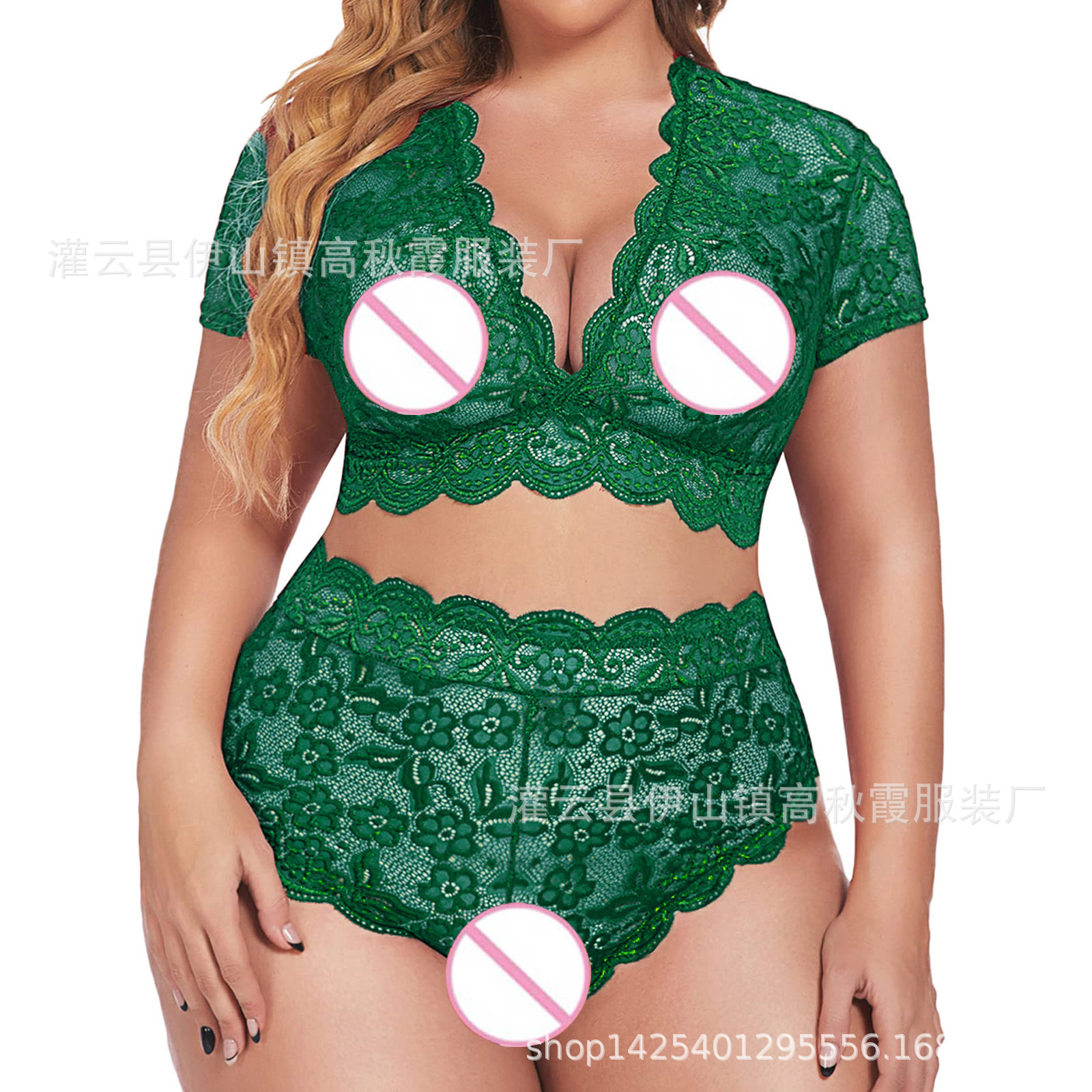 Lencería sexy europea y americana más tamaño seductora hendidura lateral correa de encaje camisón transparente pijamas divertidos