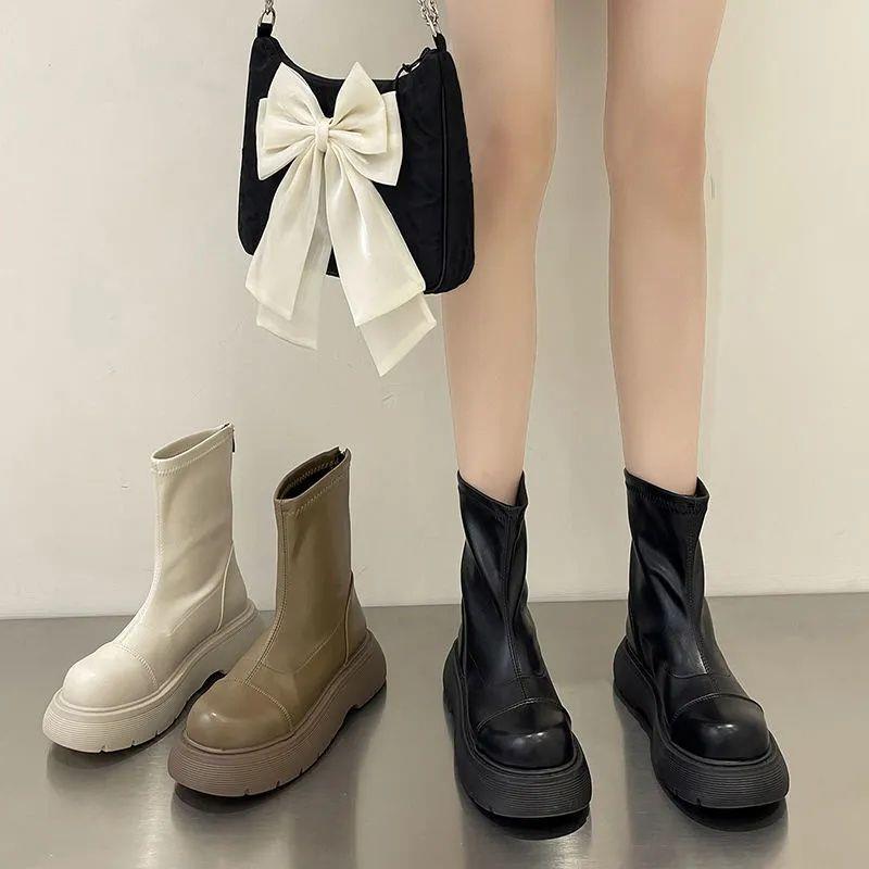Platform Chelsea boots autumn and winter women's Martin boots 2022 new mid-calf boots thick bottom black thin ankle boots