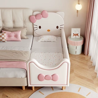 轻奢儿童Hellokitty拼接床女孩公主单人床边床加宽小床护栏婴儿床