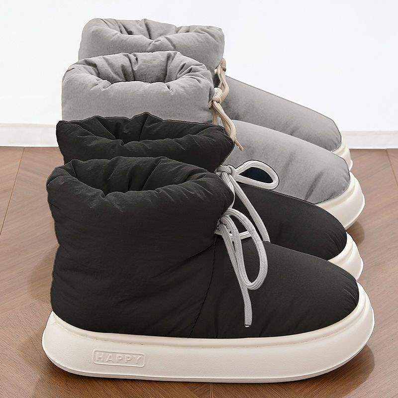 High-Top Cotton Shoes for Women, Winter Velvet Anti-Slip Thick-Soled Snow Boots for Home, Warm and Windproof, Cotton Slippers for Men, Winter