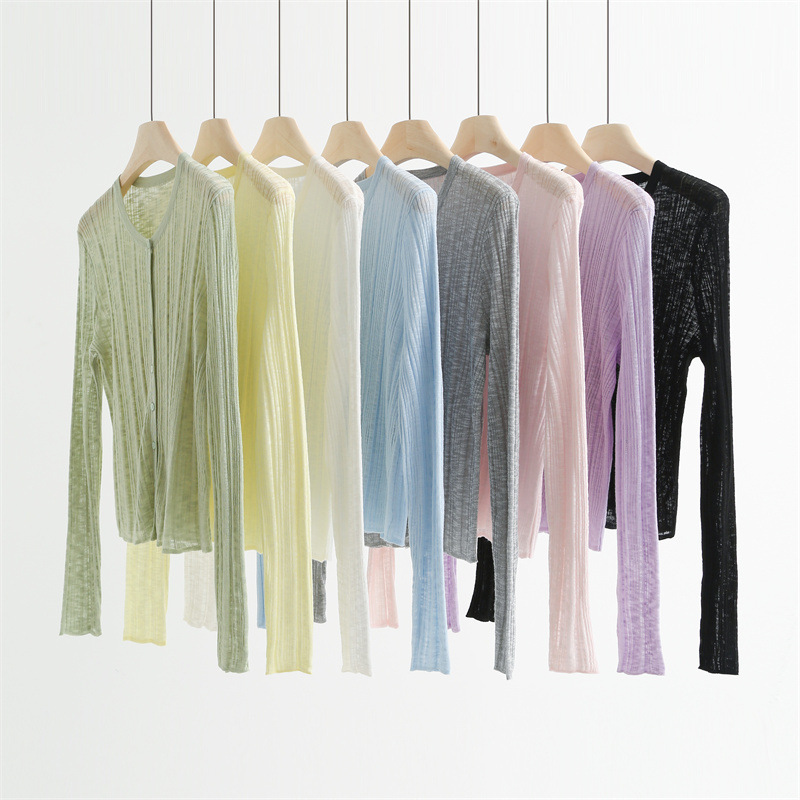 Colorful Spring-Summer Lightweight, Dry and Breathable, Slightly Translucent, Hazy Bamboo-Like Imitation Linen Round-Neck Knit Cardigan with Long Sleeves and Sun Protection Cz6656 Colorful Spring-Summer Lightweight, Dry and Breathable, Slightly Translucent, Hazy Bamboo-Like Imitation Linen Round-Neck Knit Cardigan with Long Sleeves and Sun Protection Cz6656