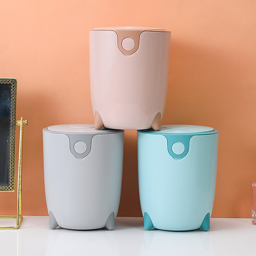 蓋付きプラスチック卓上ゴミ箱、プッシュオープン蓋、家庭用防水ゴミ箱、蓋付き紙バスケット、雑貨収納|undefined