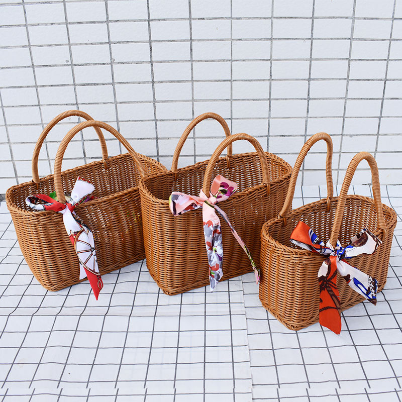 Cesta de picnic cuadrada de plástico tejido de imitación de caña PP canasta de compras canasta de recoger frutas canasta de frutas image 4