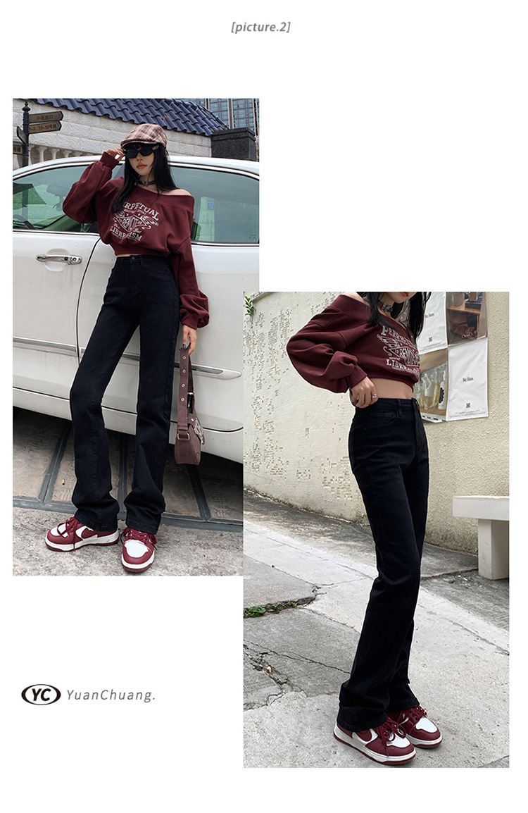 韩版复古高腰直筒牛仔裤女2024夏季新款弹力修身显瘦百搭烟管裤子详情9