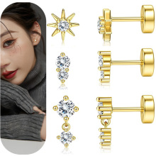 现货真金电镀耳钉简约镶锆石轻奢风不锈钢耳骨钉耳饰品厂家直销