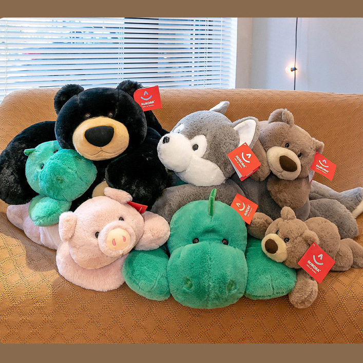 Wulura Soft Lying Animal Bear Plush Toy Lying Pig Dinosaur Doll Big Bear Husky Doll Pillow