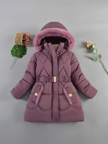 Girls 'winter coat, thick cotton coat, medium and long, waist and slimming, foreign trade, small and medium-sized children, cold protection