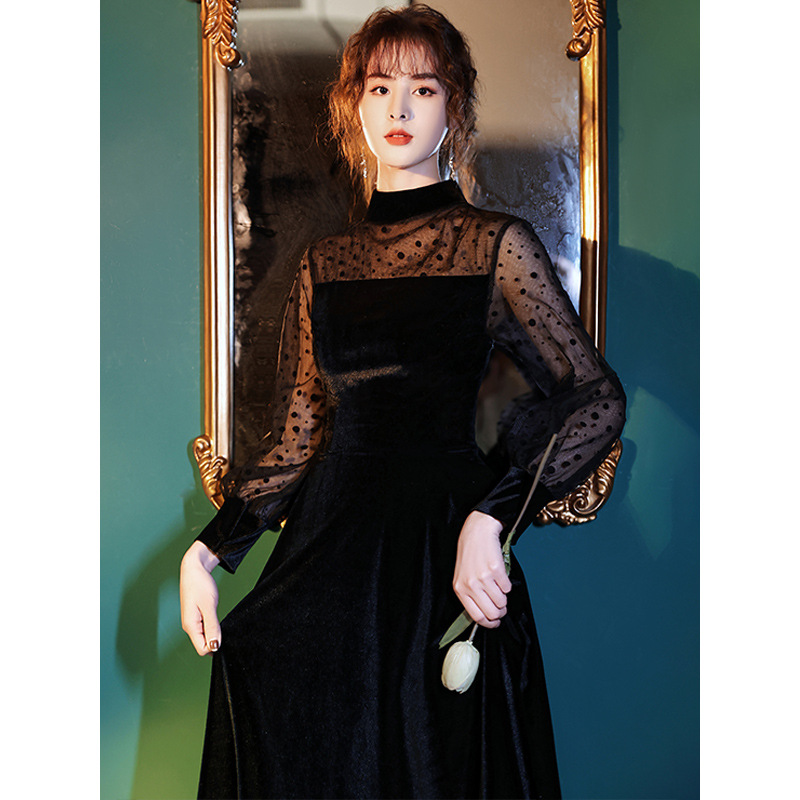 Black Evening Dress 2026 French Velvet Party Dress Can Be Worn Casually, Foreign Trade Birthday Party Dress