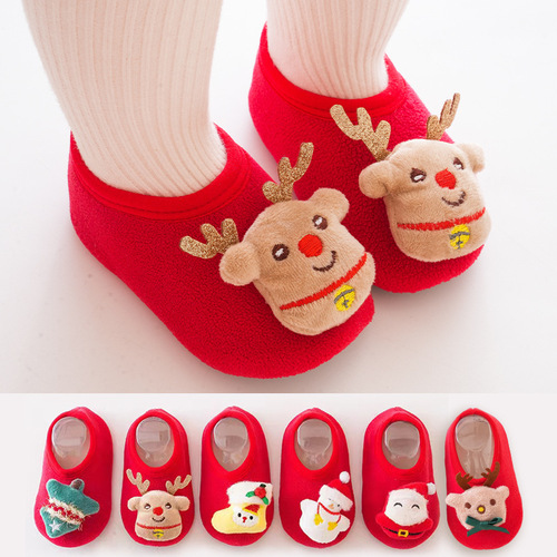 Christmas Reindeer Baby Floor Socks Santa Baby Toddler Kids Socks Red Reindeer Learning to Walk Sock Set