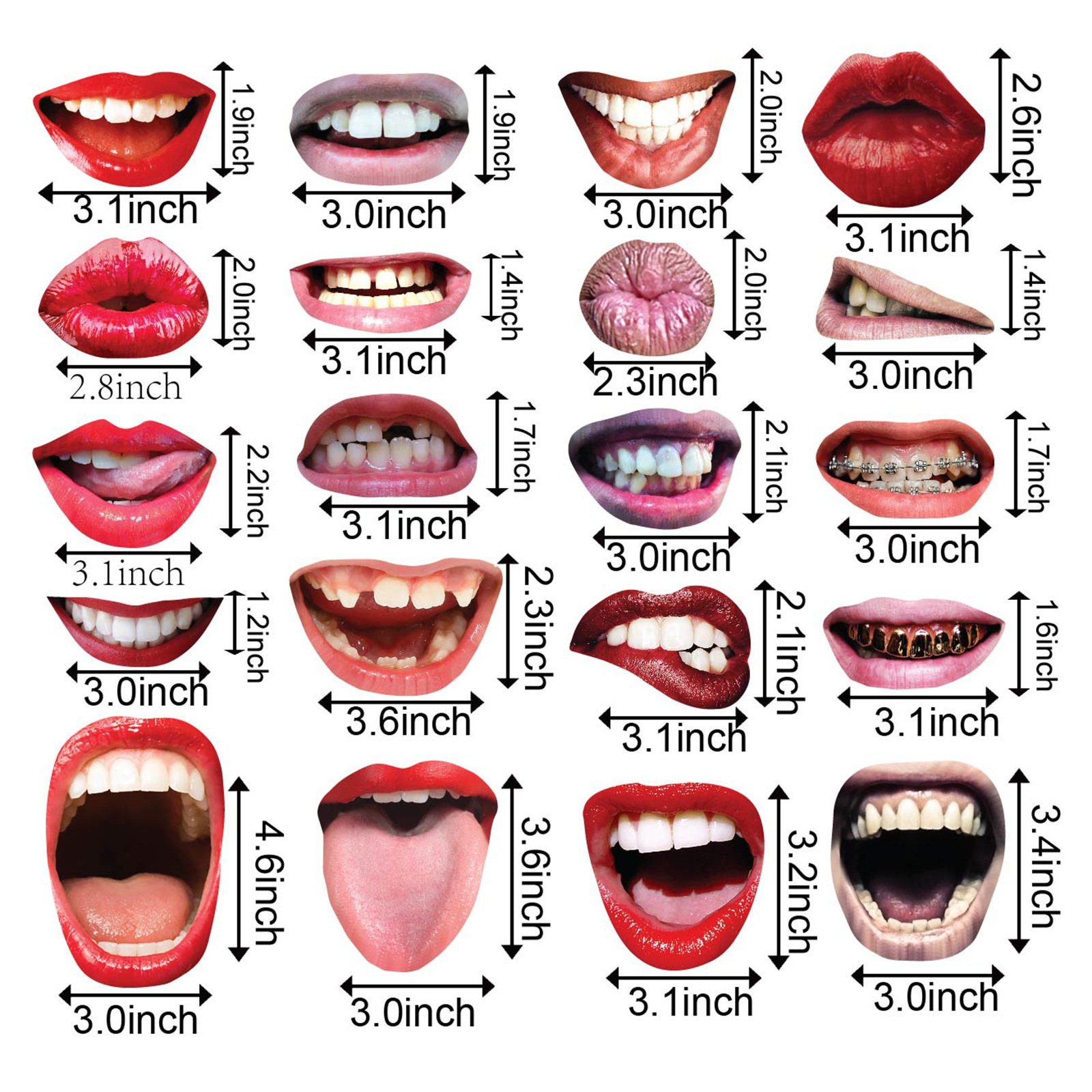 Divertido Set de 20 Accesorios para Fotos con Forma de Boca, Varias Formas de Boca, Labios, Dientes Dorados, Cubiertas para Dientes image 4